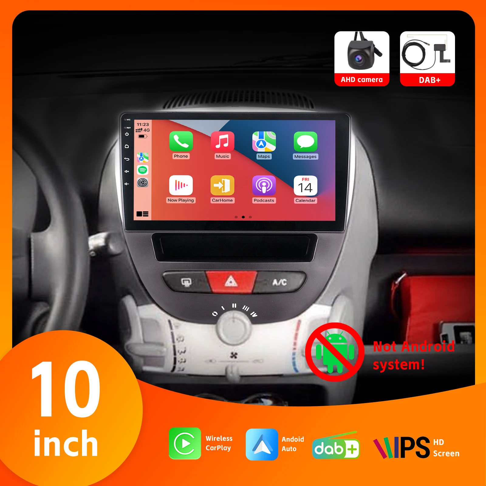 

Car Radio DAB+ Wireless Carplay Android Auto AHD Rear View Camera 10" IPS Touch Screen BT for Toyota AYGO Citroen C1 2005-2014