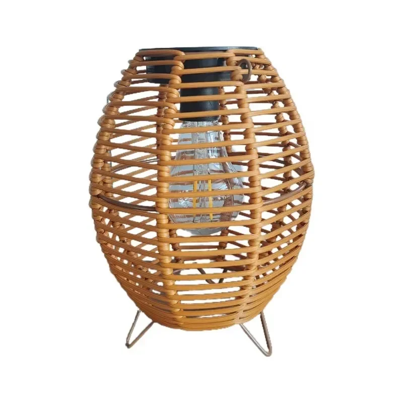 Outdoor Solar Imitation Rattan Lantern Courtyard Balcony Garden Decoration Candle Lights Creative Atmosphere Bamboo Chandelier