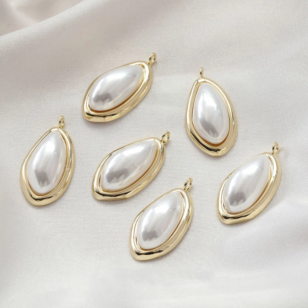 4 قطعة 14K مطلية بالذهب خمر اللؤلؤ ثقب مزدوج غير النظامية قطرة الماء قلادة DIY بها بنفسك صنع المواد الملحقات #6