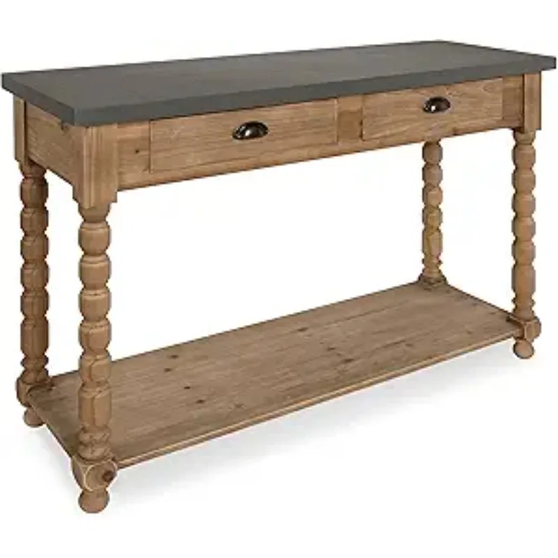 

Rutledge Farmhouse Chic Two Drawer Console Table, Rustic Wood Base and Concrete Gray Top