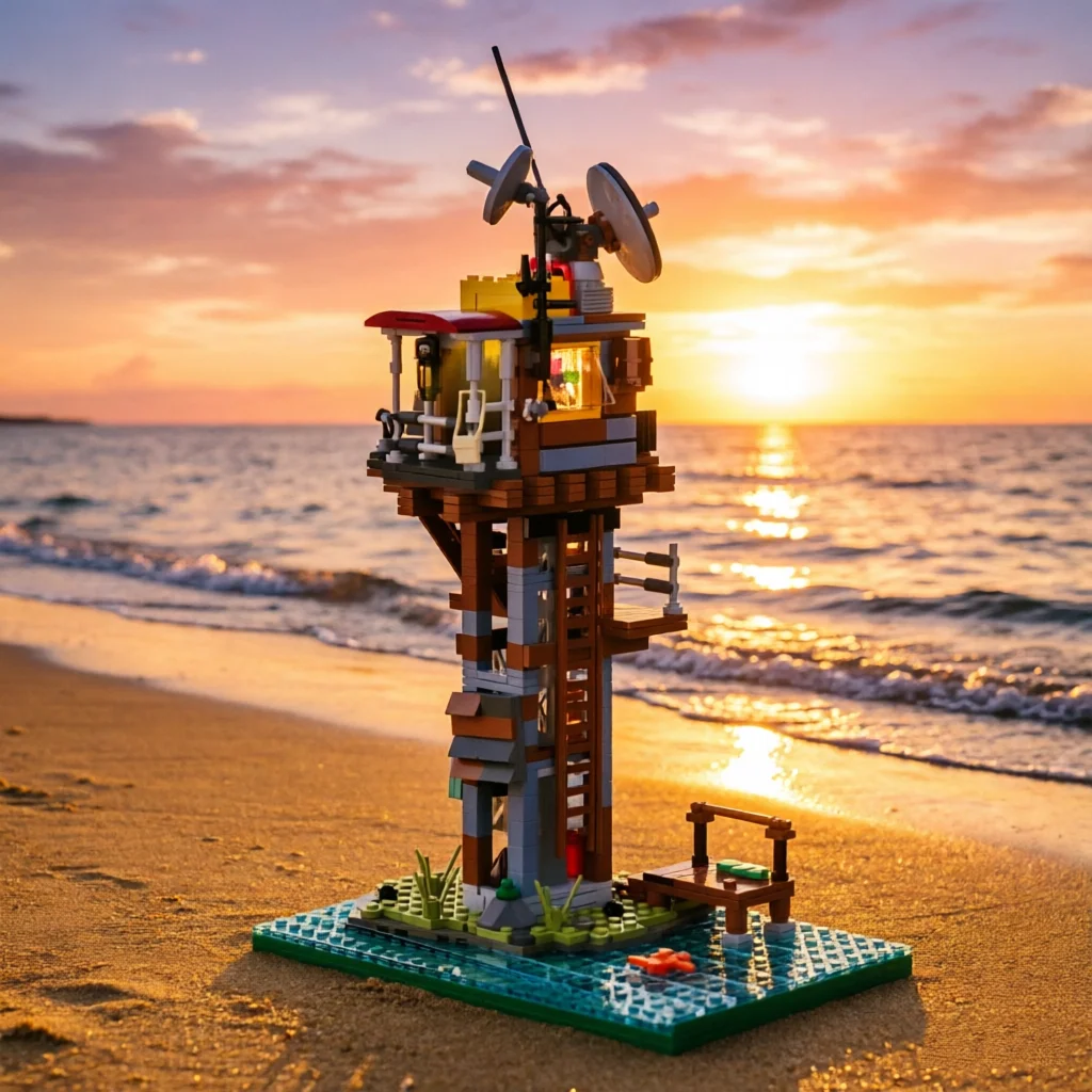 739PCS Island Watchtower Building Blocks Survival Island Scene Model Bricks Set Desktop Ornament Educational Toys Holiday Gifts