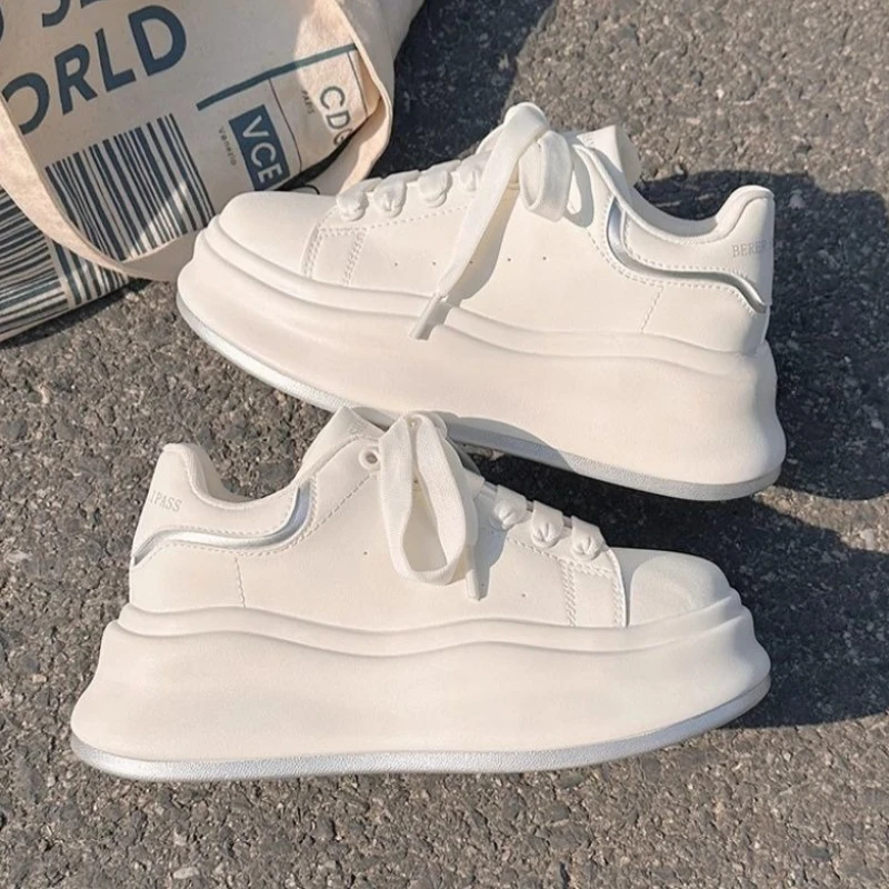 

Casual Versatile Women White Sneakers Thick Sole Height Increasing Platform Canvas Shoes 2025 New Style Spring Summer Popular