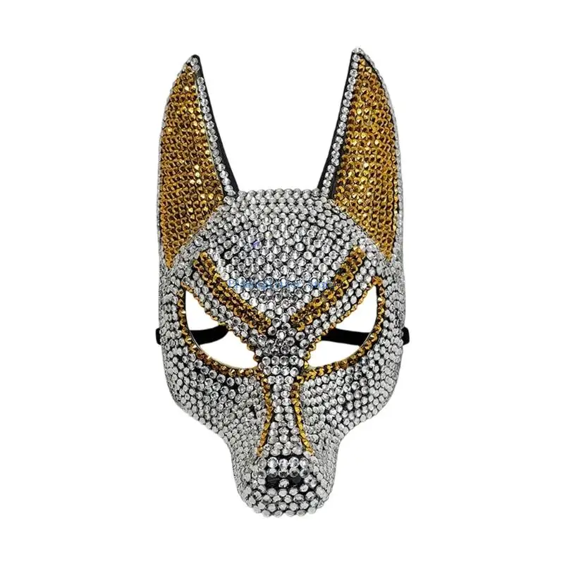 652B Egyptian Anubis Mask Rhinestones Masqurade Mask Egyptian God of Death Costume Accessory Halloween Costume for Cosplay Party