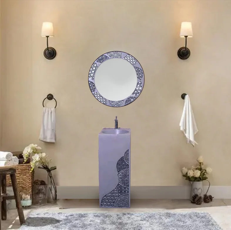 Factory Hot Sale Solid Surface Stone Pedestal Basin Artificial Stone Bathroom Basin Freestanding Wash Basin