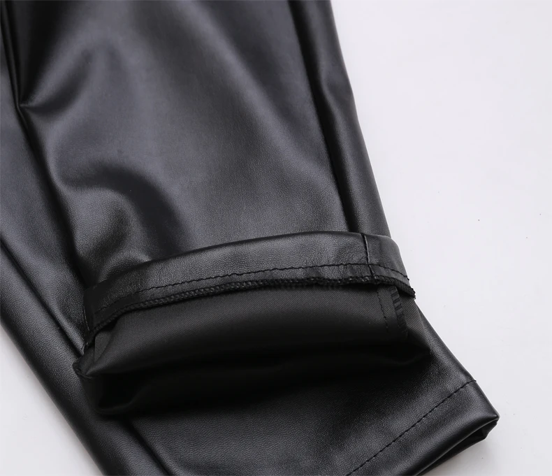 Herren-Lederhose, schmale Passform, elastisch, modisch, PU-Leder, Bikerhose, Nachtclub, Party- und Tanzhose, dünn – Detail 9