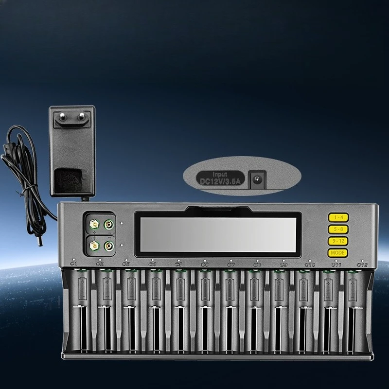 

12-Slot lithium-ion battery charger 9V 21700