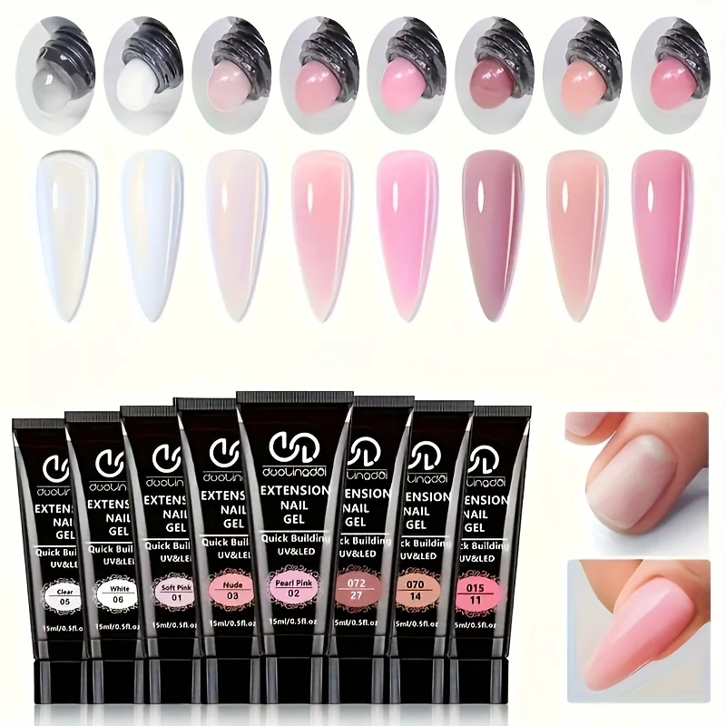 

Poly Nail Extension Gel Kit - 6 Basic Colors: Clear, White, Pink, Nude - French Manicure Kit with DIY Salon Nail Art Designs