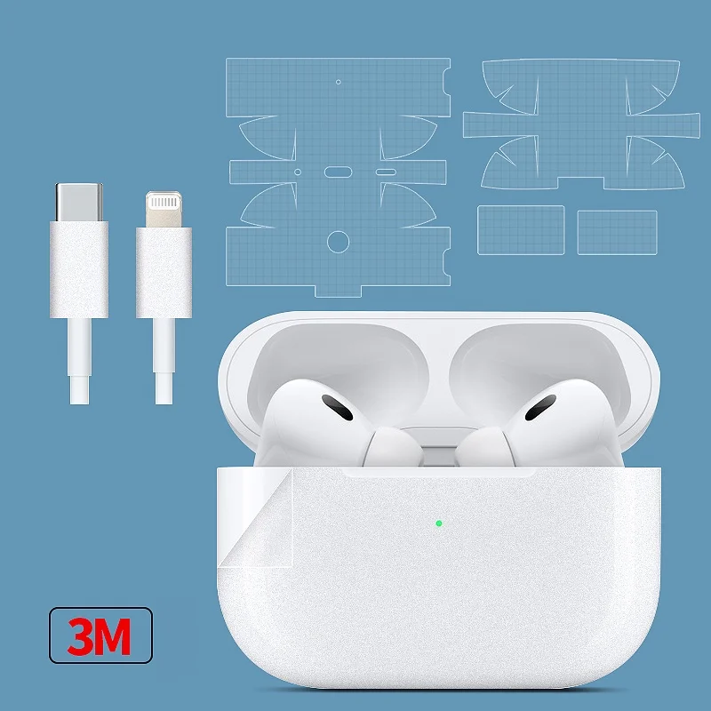 2 pçs transparente matte decalque da pele para airpods pro 2 protetor de corpo inteiro cor lisa 3m envoltório filme capa para airpods 1 2 3 adesivo