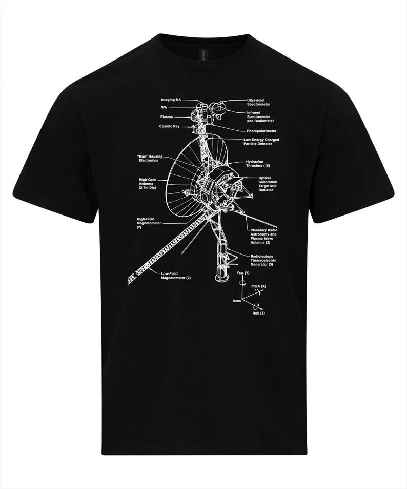 Voyager espaço sonda esquemática NASA blueprint camiseta camisa masculina personalidade arte estética casual rua manga curta topo