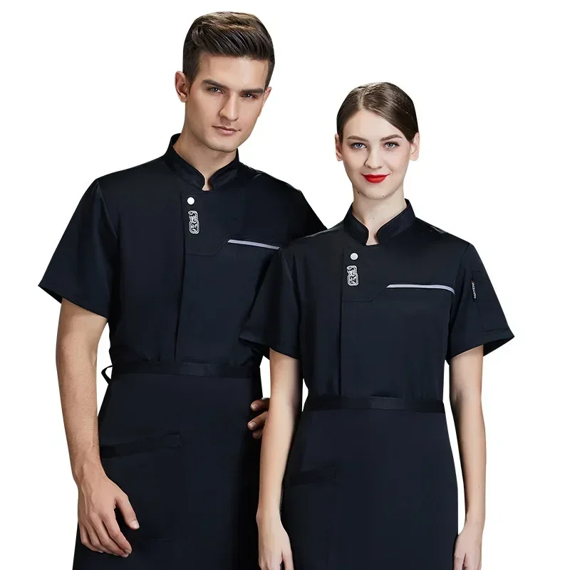 Jaqueta de chef masculina, hotel, restaurante, cozinha, casaco de chef, manga curta, uniforme de cozinha, verão, catering, gola, serviço de comida, roupa de trabalho