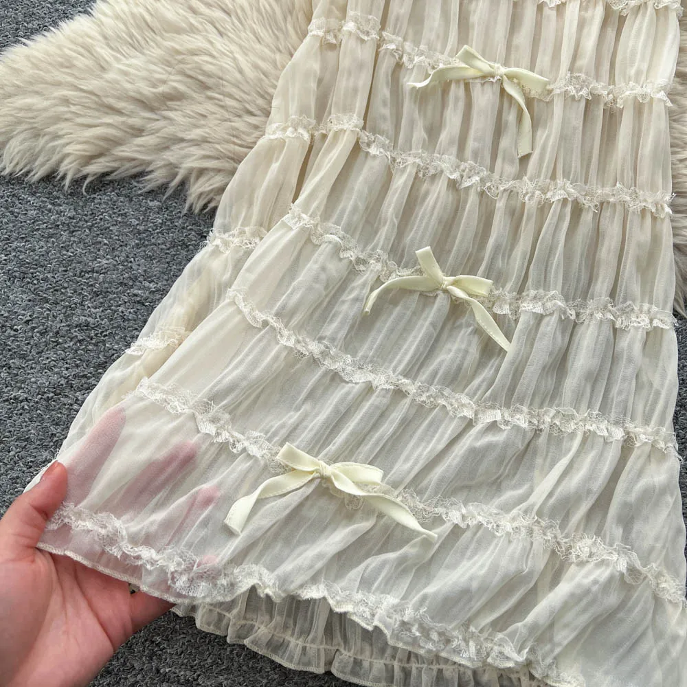 Chic Sexy Edible Tree Fungus sweet High Waist Slip Dress Fairy Casual A-line Dress Vacation Vestidos Women Boho Sundress