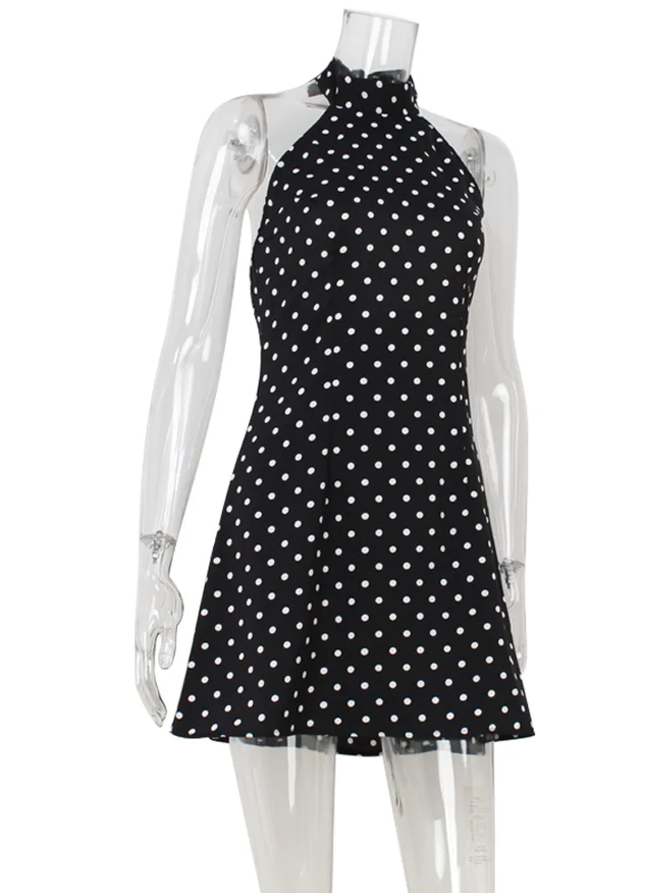 polka dot halter backless bodycon dress
