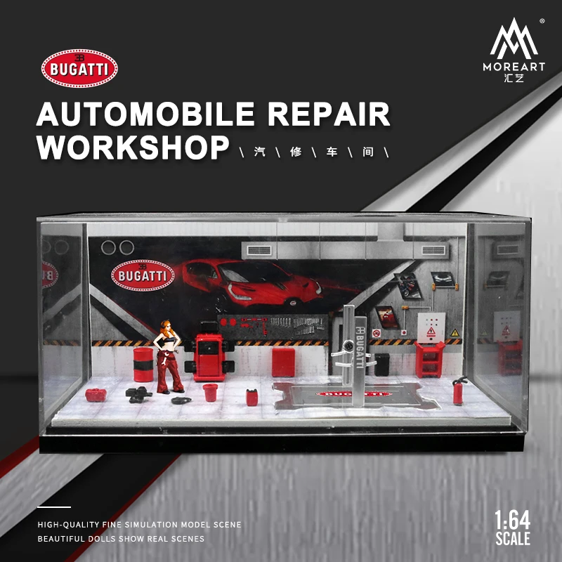 

TIMEMICRO&MoreArt 1/64 Bugatti theme auto repair workshop scene Lift alloy model acrylic display scene