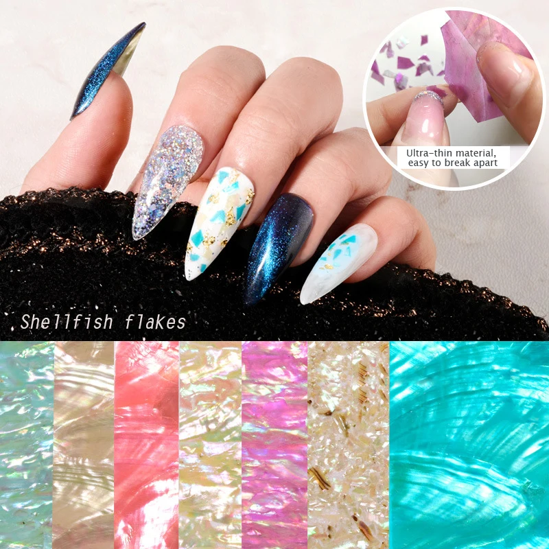 1PCS 4x7cm Japanese Ultra-thin Broken Shell Nail Art Jewelry Abalone Shell Nail Decals 3d Charms Manicure Decoration Accessories