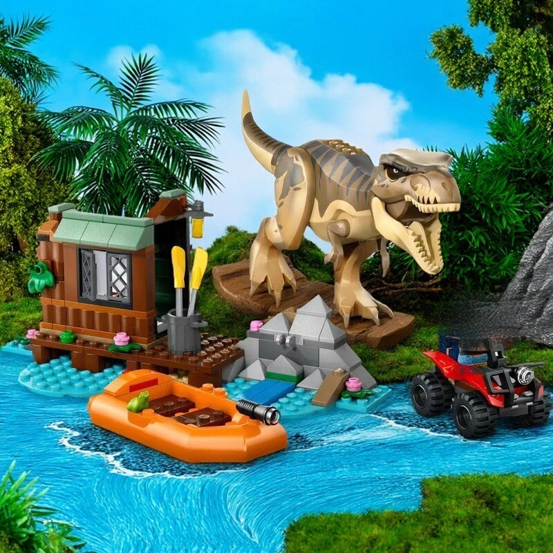 Sets MOC Compatibles, Bloques de Construcción de la Serie de Películas Parque Jurásico, T. Rex Escape en el Río 76975, Juguetes para Niños, Regalo