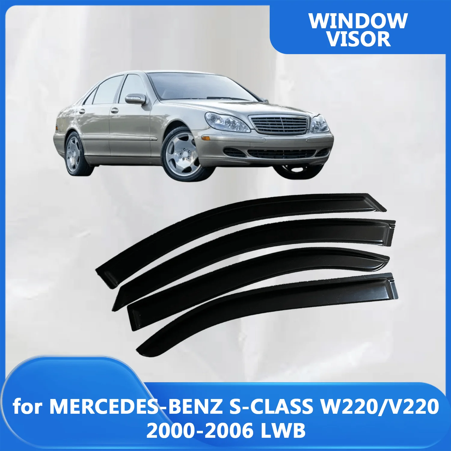 

Window Visor for MERCEDES-BENZ S-CLASS W220/V220 2000 2001 2002 2003 2004 2005 2006 LWB Wind Deflectors Rain Guards Door Visor