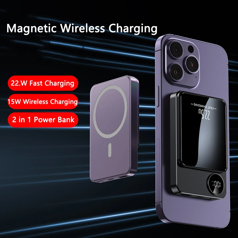 

20000mAh Magnetic Wireless Power Bank for iPhone 14 Huawei Samsung Xiaomi Fast Charging 22.5W Qi Poverbank with Magnetic Ring