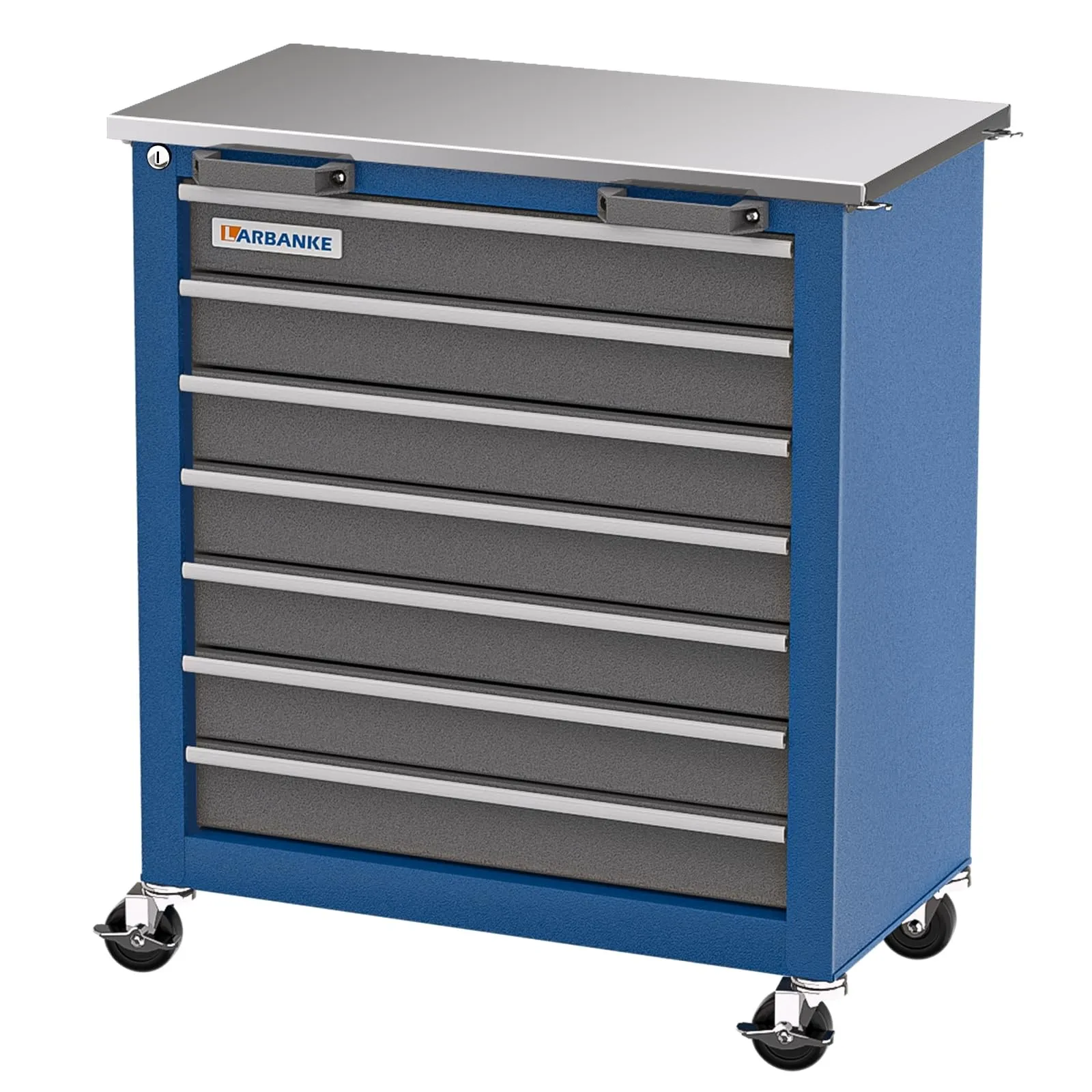 7-Der Rolling Tool Chest with Key Locking System,Tool Chest with 360° Lockable Wheels and Four Padded Feet,can be