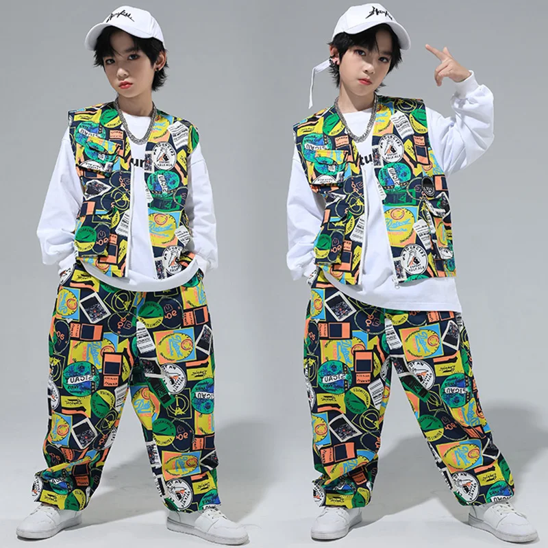 Children Hip Hop Dance Costume Girls Jazz Performance Clothes Boys Drum Street Dance Vest Pants Fashion Wear Stage Suit BL12065