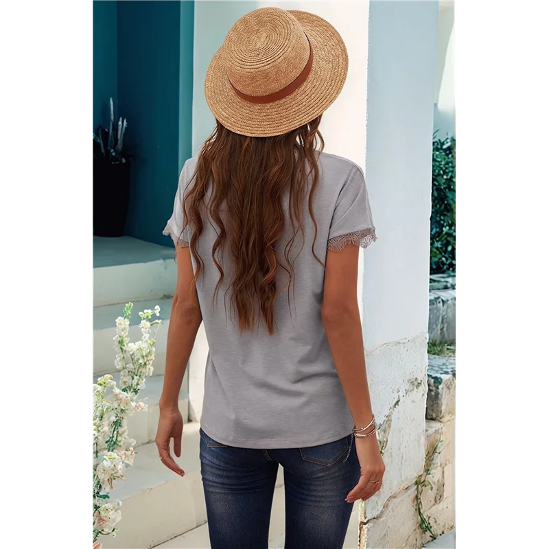 

Intuitive Women Tank Tops V Neck Short Sleeve Lace Blouse Casual Vest Summer Camisole Shirts