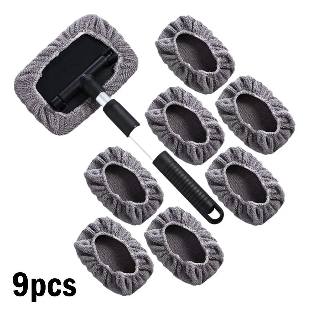 9 unids/set cepillo para ventana de coche limpiador desempañante limpiaparabrisas cepillo de microfibra herramienta de limpieza de toallas con mango accesorios de coche