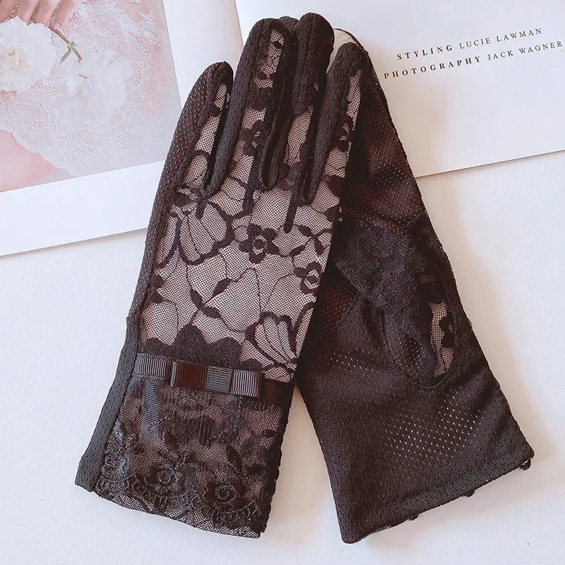 Women's Summer Gloves Uv Protective Lace Sunscreen Gloves For Travel Cycling Camping Design Sense Fashion Anti Slip Thin Mittens