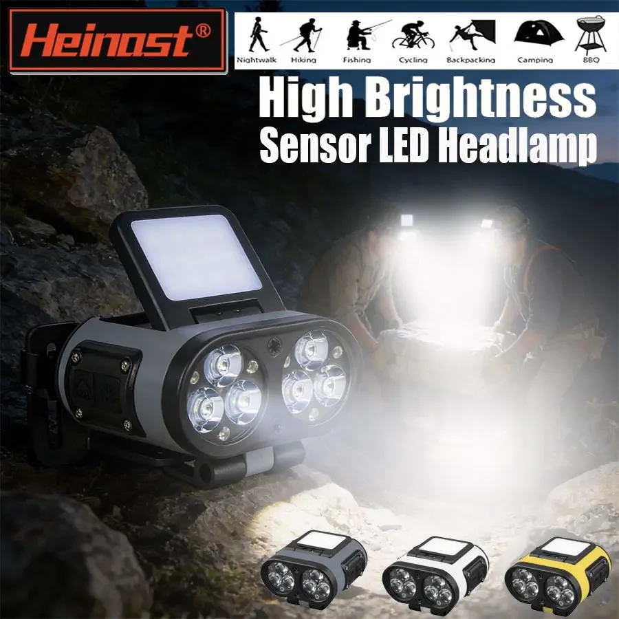 

USB перезаряжаемый умный датчик, светодиодный налобный фонарь с зажимом, фонарик с высоким люменом, яркий налобный фонарь, 6 светодиодов, уличная водонепроницаемая фара