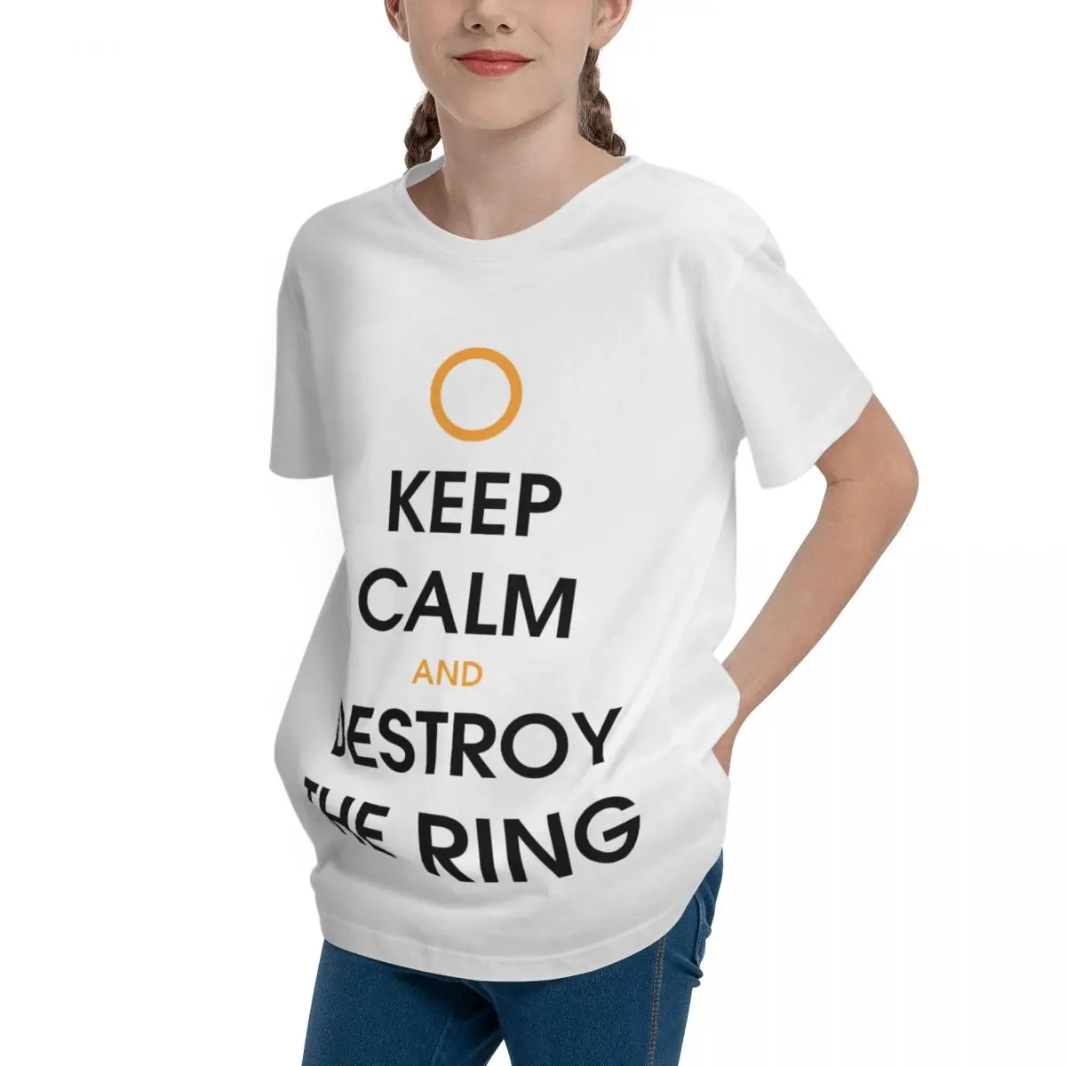 Teeanger Keep Calm And Destroy The Ring Fitted Basic Short Sleeve T-Shirt Graphic Crewneck Tshirt Graphic Vintage High grade