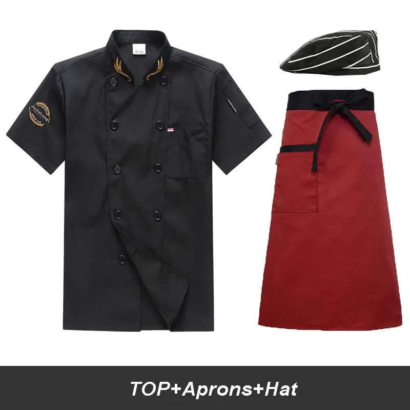 Veste de Chef unisexe à Double boutonnage, haut de Chef léger à manches courtes pour femmes et hommes, uniforme de Chef avec coutures colorées, chapeau tablier