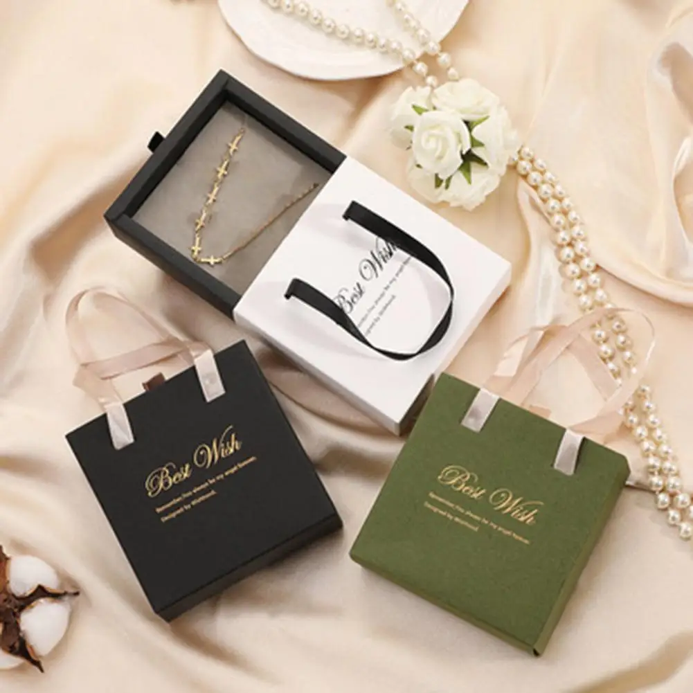 Handbag Jewelry Box Modern Design Drawer Knob Vintage Jewelry Packaging Necklace Square Best Wishes Jewelry Wedding Gift Box