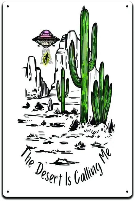 The Desert Is Calling Me  Tin Metal Sign Décor Stones Flower Psychedelic Mushroom Hippie Green Rainbow Rock Peace Skel