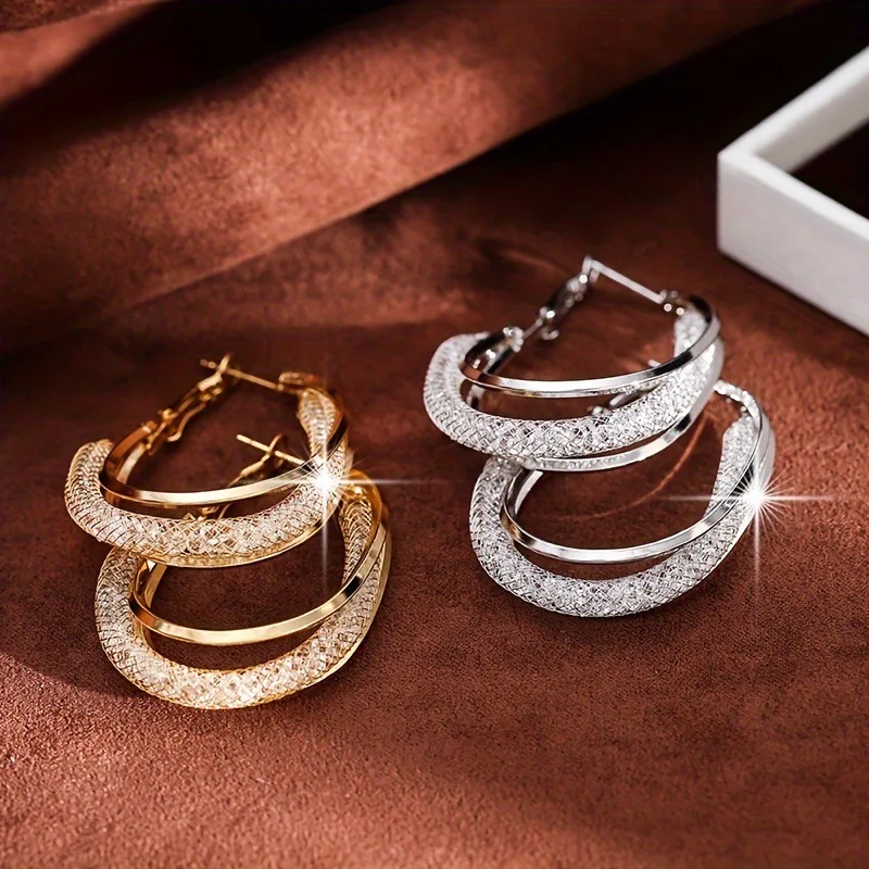 الجوف صافي كريستال أقراط معلقة للنساء تويست الجانب المعدني الإناث استرخى S925 الفضة إبرة أقراط مجوهرات السنة الجديدة #6