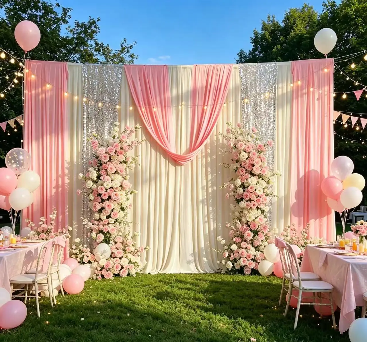 

3X3M/10X10FT White Ice Silk Panel Backdrop Curtain Pink Swag For Stage Background Photo Booth Home Party Curtain Decorations