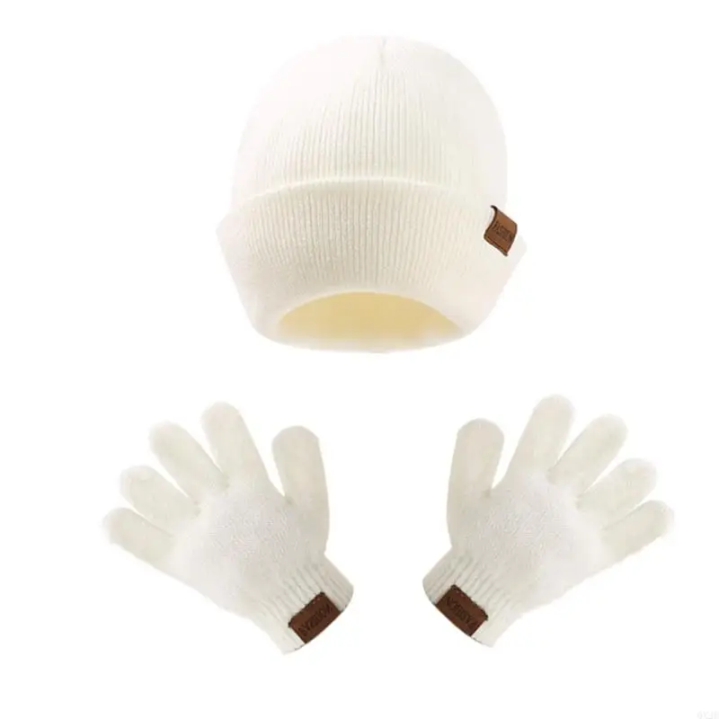 QX2D Cosy Acrylic Fiber Bonnet and Mittens Set for Toddler Soft and Warm Winter Knitted Hat & Gloves for 6M to 3 Year Kids