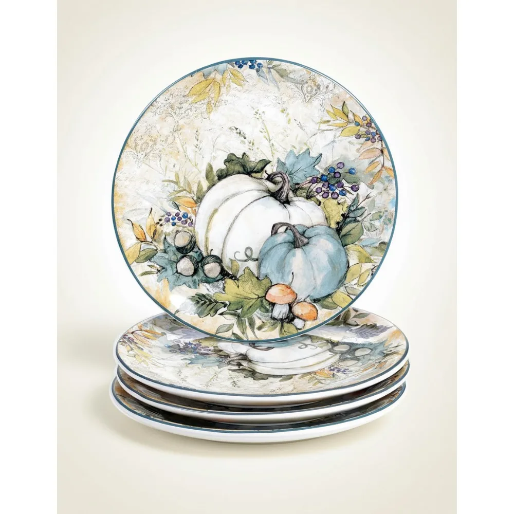 

Набор 9-дюймовых керамических тарелок для осеннего урожая, 4 шт., разноцветный дизайн в виде тыквы, можно мыть в посудомоечной машине для сезонной столовой