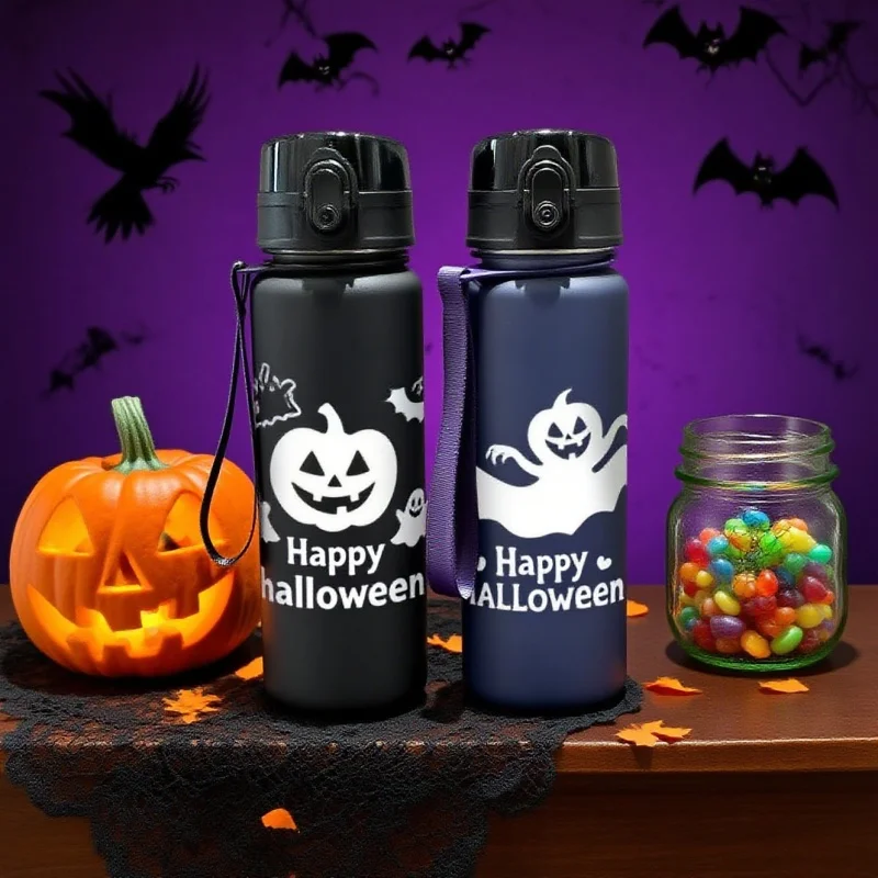 Butelka na wodę z nadrukiem 3D, matowa, o tematyce Halloween, o dużej pojemności 650 ml, bez PVC, szczelna, idealna na święta.