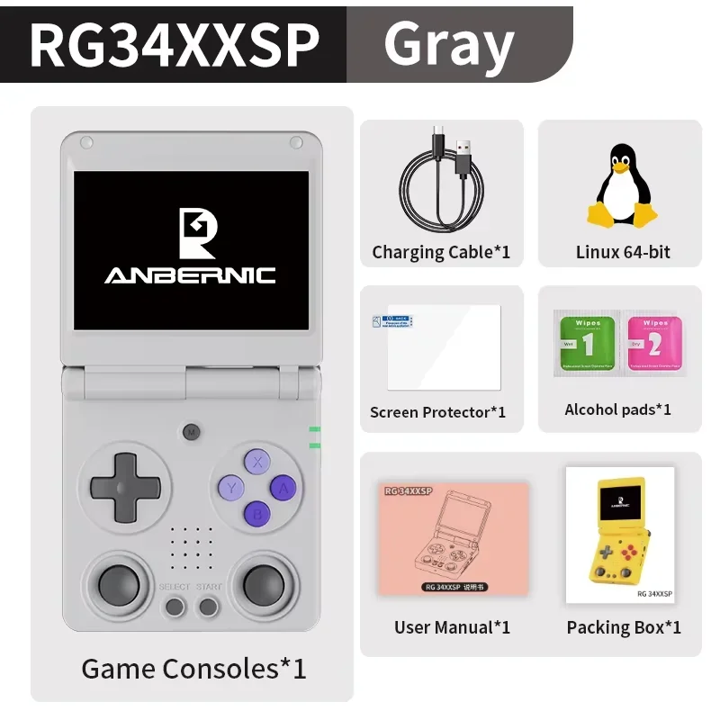 ANBERNIC RG34XXSP Flip Handheld Console 3,4 '' IPS Scherm Linux 64-bit 64G 5000+ Games Ondersteunt 5G WIFI HD-MI TV-uitgang Streaming