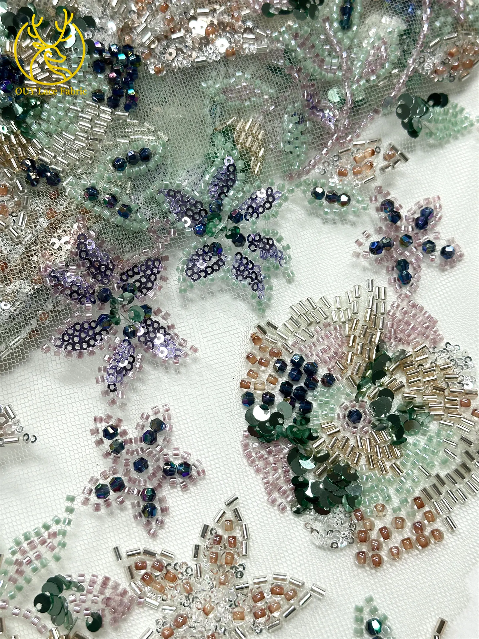 Modischer nigerianischer bestickter Perlen-Spitzenstoff, eleganter afrikanischer Pailletten-Netzstoff für Brautkleider und Partykleider zum Nähen – Detail 25