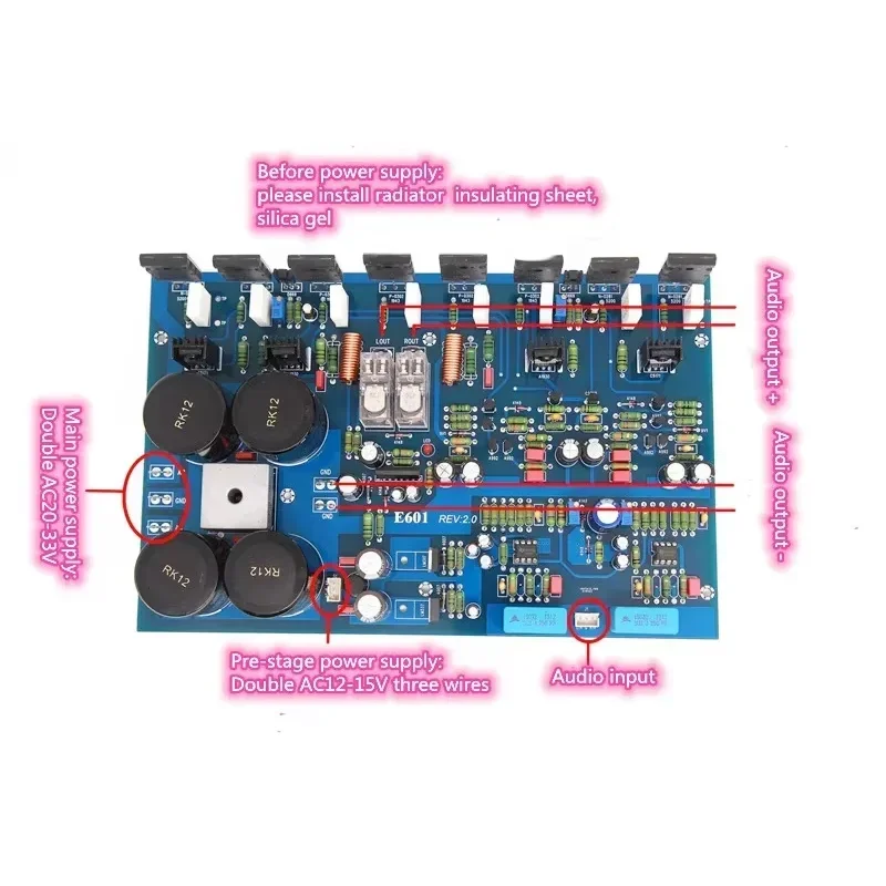 

E601 C5200 T1943 Tube Fever HiFi 300W+300W High-Power Class AB 2.0 Channel Audio Amplifier Board With Protection Circuit