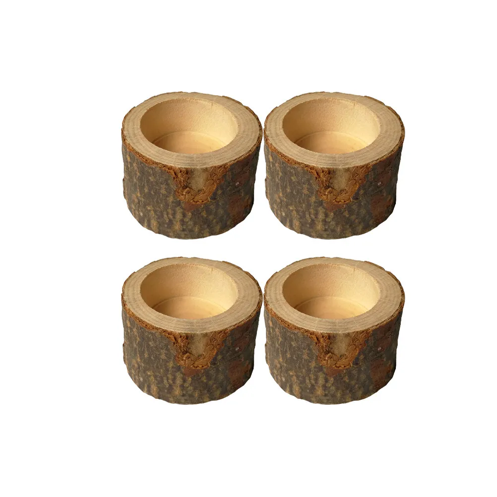 6Pcs Wood Stump Holder Natural Rustic Design Flameless Electronic Compatible Succulent Planter Home Decor M