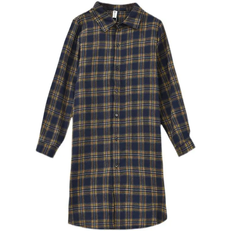 Women Clothes Classics Vintage Plaid Streetwear Loose Shirt Dresses Spring Autumn Fashion Long Sleeve Irregular Midi Dress Robe