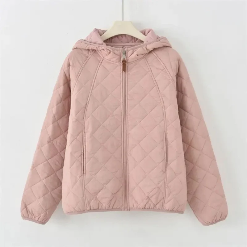 

Lightweight Spring Autumn Cotton Jacket 2025 New Winter Warm Loose Hooded Casual Outwear Simple Solid Color Versatile Zipper Top