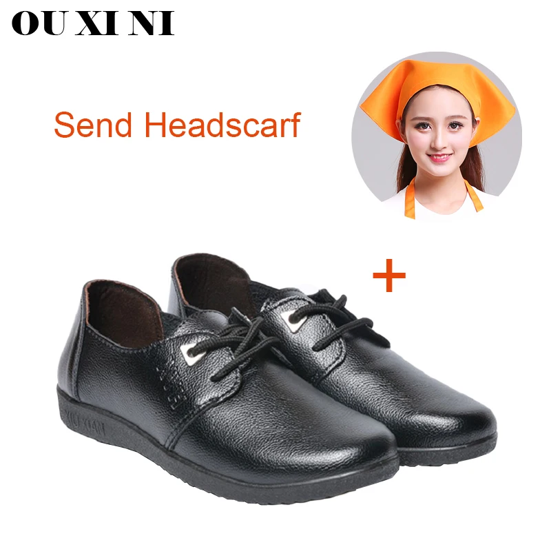 Hotel Women Chef ShoesRestaurant Anti-Slip Work Shoes Catering Cafe Bakery Waiter Wear-Resistant Flat Shoes Send Headscarf