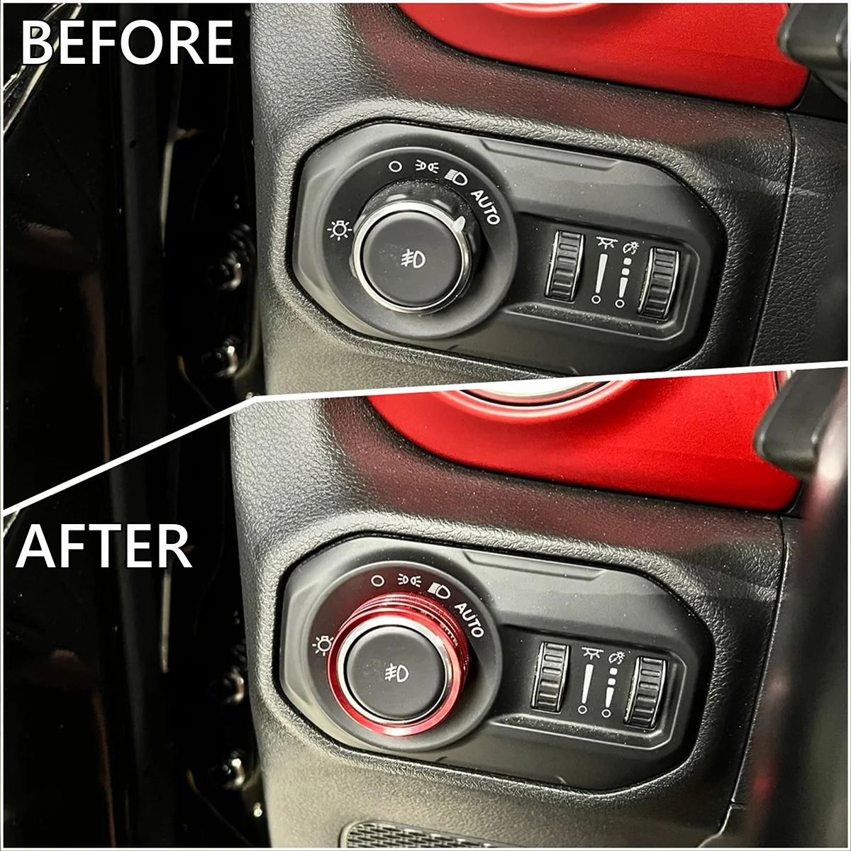 Car Headlight Air Conditioner Knob Switch Button Decoration Ring for Jeep Wrangler JL Gladiator JT 2018-2024 Interior Accessory