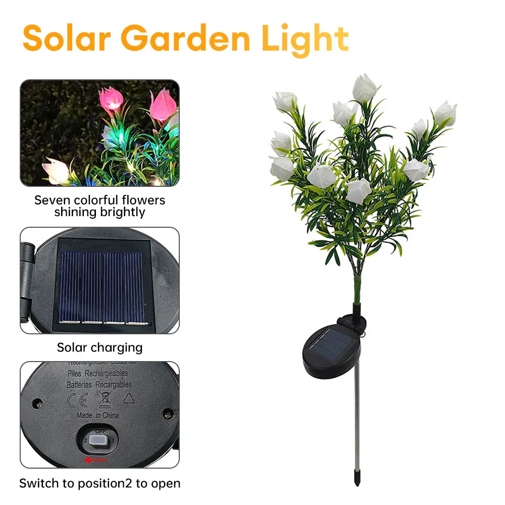 Solar Artificial Flower Light Outdoor Waterproof Garden Light Color Changing Landscape Lamp Yard Lawn Pathway Light Patio Decor
