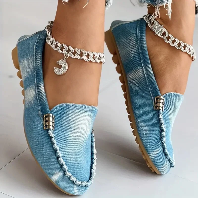 Women Flats Round Toe Thick Bottom Walking Flat Shoes Women New Casual Denim Shoes Spring  Autumn Vintage Chunky Sneakers Women