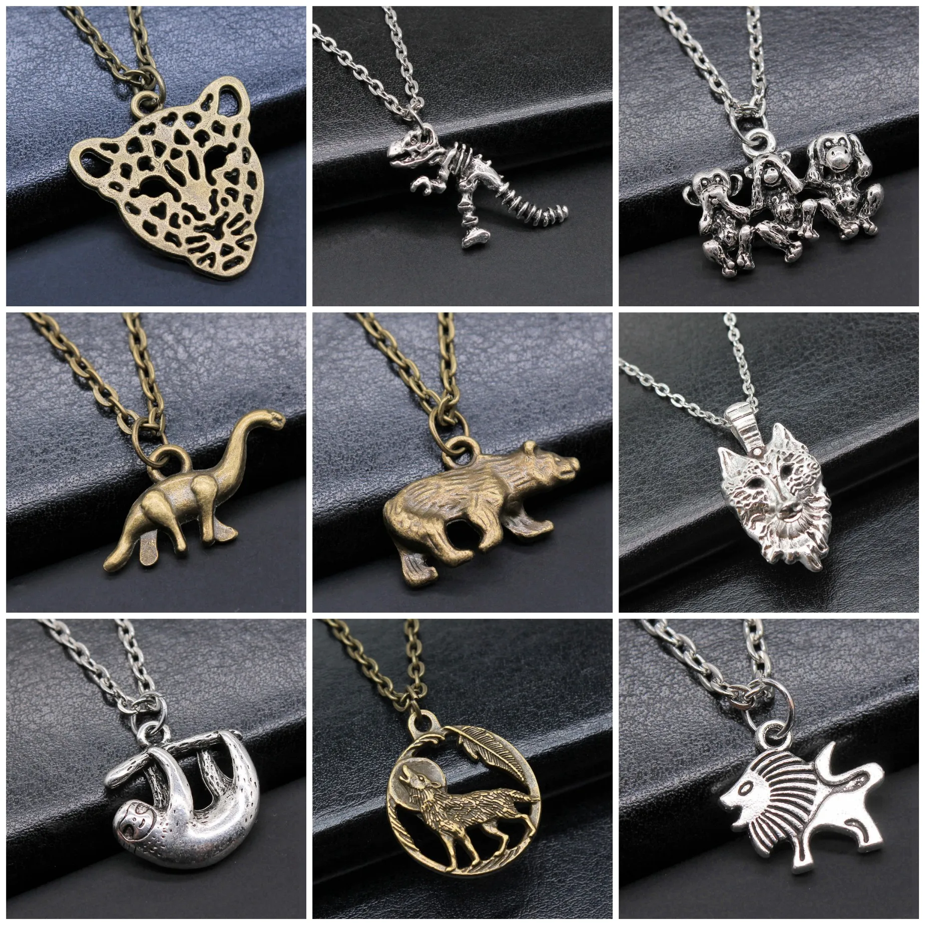 Boho Wolf Leopard Jungle Animal Punk Pendant Necklaces 43cm Chain Pendant Necklaces For Women Bohemian Jewelry Gift