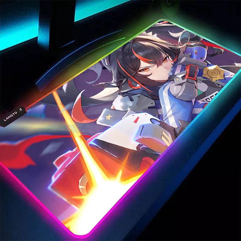 Alfombrilla de ratón LED Anime ordenador Gamer Gaming Zenless Zone Zero alfombrilla de ratón Zhu Yuan RGB escritorio Mause Pad Kawaii chica teclado alfombrilla de ratón