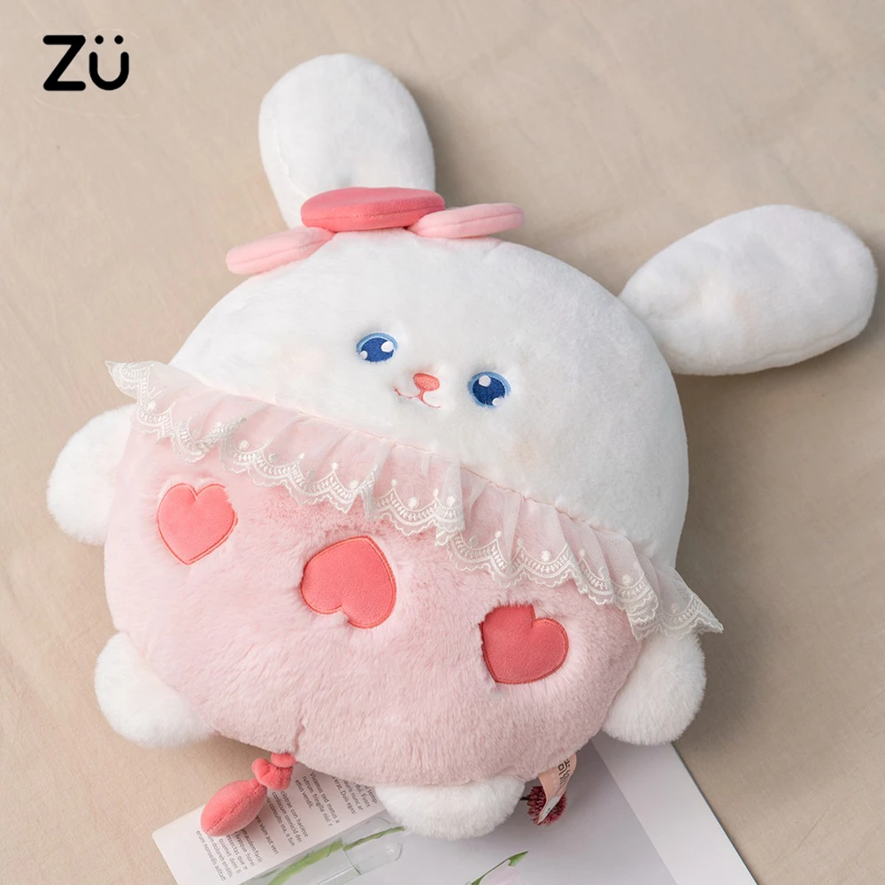 Kawaii Pink Rabbit Plush Toy Red Heart Lace Decor Adorable Bunny Pillow Plushies Dolls Valentine's Day Xmas Gift For Girls