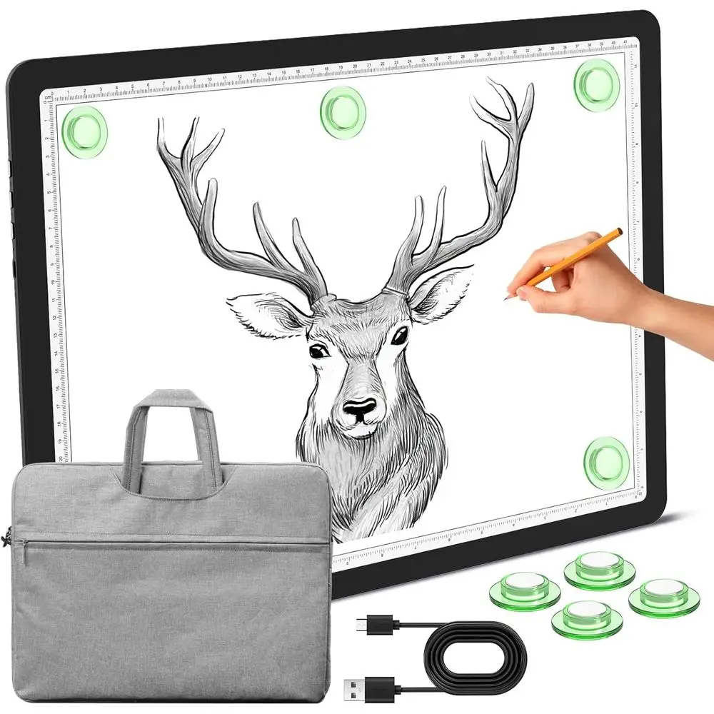 

Magnetic A3 Light Pad with Bag, Super Bright Light Box with Side Button, Diamond Art Light Board, Lightbox or Tracing and Ding,